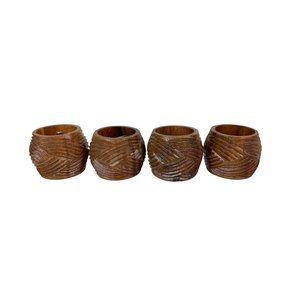Made in Philippines Set of 4 Chunky Wooden Napkin Rings Bohemian Boho Wave Decor